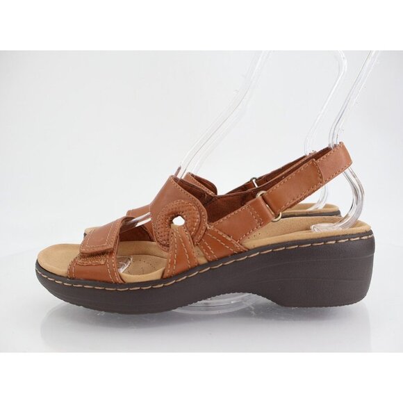 Clarks Merliah Bonita Sandal Women's Size 9 Narrow Brown Strappy Low Wedge - Picture 4 of 13